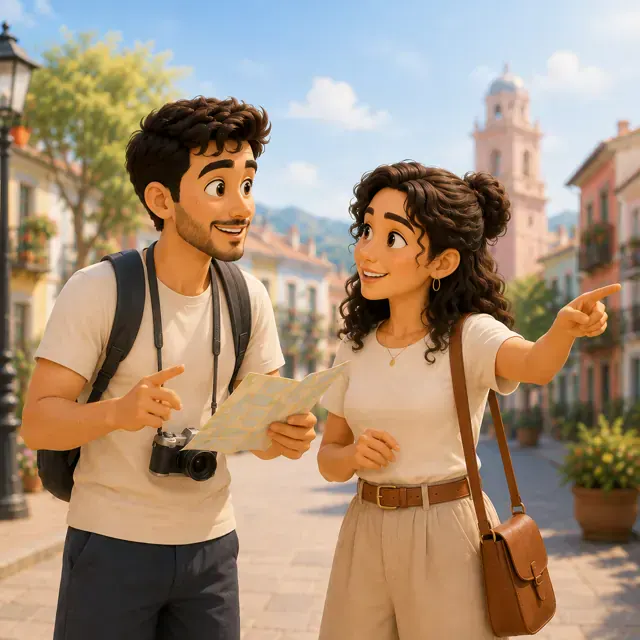 A traveler asking a local person for directions