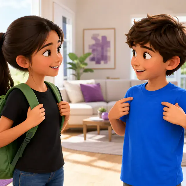 Ana and Leo talking at home about their favorite colors