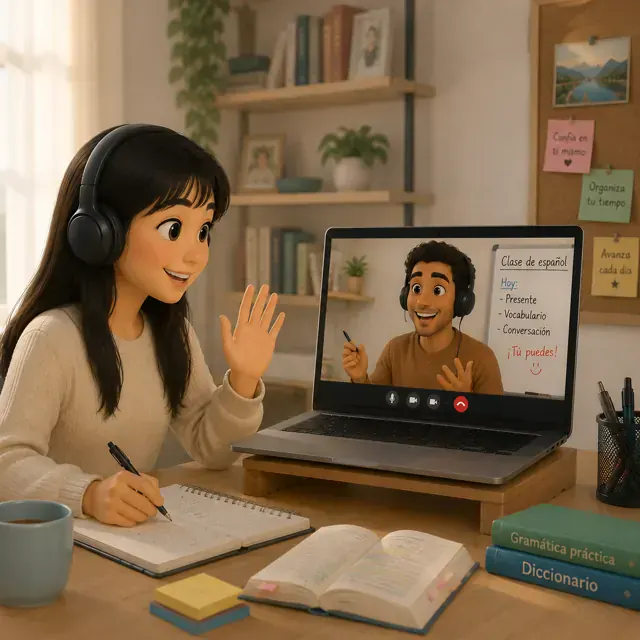 Teacher and student in an online class