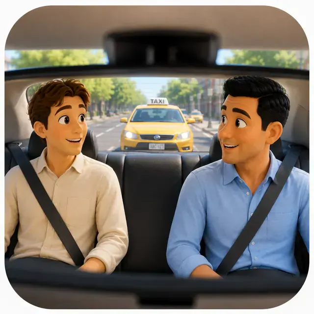 A tourist talking with a taxi driver in the city